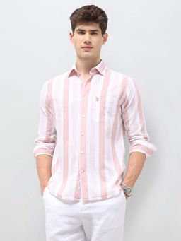 U.S. POLO ASSN. - Pink Men's Vertical Striped Tailored Fit Shirt