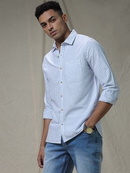 WROGN - White Blue Streaks Striped Shirt