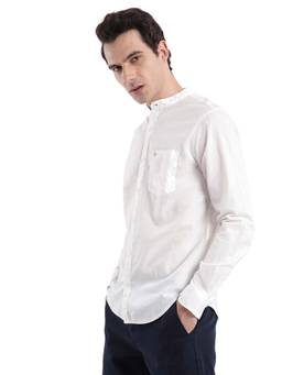 WROGN - White Slub Mandarin Collar Shirt