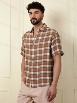 WROGN - Checked Short Sleeve Textured Shirt | Brown