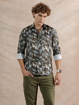 WROGN - Flowy Aop Slim Fit Shirt | Dark Olive