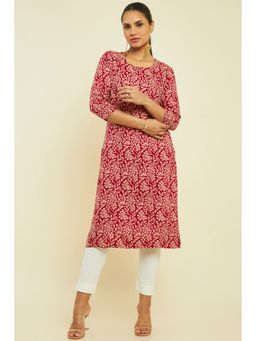 Soch - Women Maroon Rayon Printed Kurta