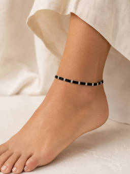 RishiRich Jewels - Women 925 Sterling Silver Black Thread Single Anklet