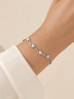 RishiRich Jewels - White Women 925 Sterling Silver Cushion Cut Cz Crossover Slider Bracelet