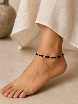 RishiRich Jewels - Women 925 Sterling Silver Round Charm Black Thread Anklet