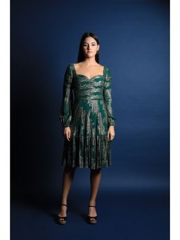 Swatee Singh - Jewel Neck Textured Sleeves Dress