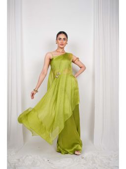 DAY AND MOOD - Green Celestara One Shoulder Cape with Bustier and Pant