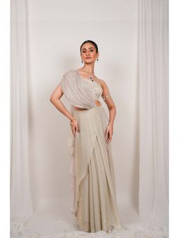 DAY AND MOOD - Grey Celestara Pre Draped Saree with Stitched Blouse