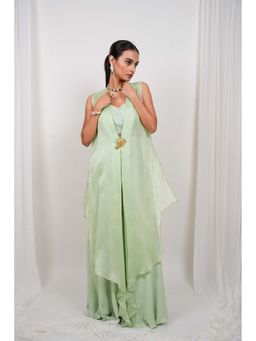 DAY AND MOOD - Green Celestara Long Jacket with Pant and Blouse
