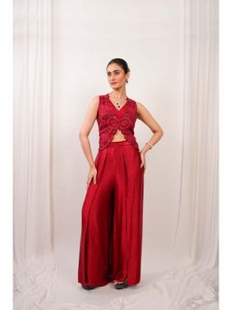 DAY AND MOOD - Red Celestara Short Jacket with Bustier and Wrap Pants