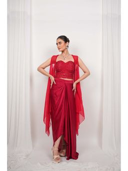DAY AND MOOD - Red Celestara Corset Louse with Skirt and Cape