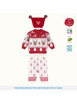 Kids of Greendeer - Unisex Multi-Color Printed Sweater with Joggers and Cap (Set of 3)