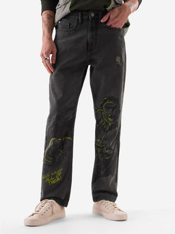The Souled Store - Official Hulk : Smash Straight Fit Men Black Jeans