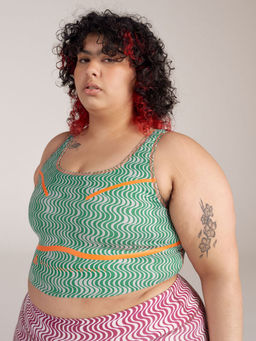 adidas - aSMC Crop Print Green Women Gym and Training Tank