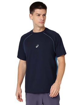 ASICS - Men Blue Colorblock Raglan Sleeves T-shirt