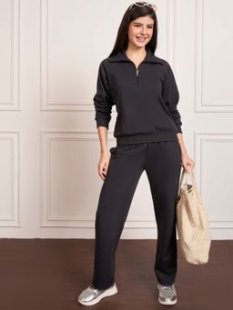 StyleStone - Women's Dark Grey Fleece Sweatshirt And Trackpant