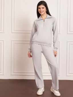 StyleStone - Women's Light Grey Fleece Sweatshirt And Trackpant