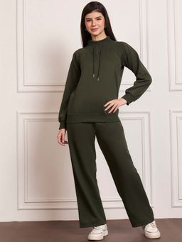 StyleStone - Women's Olive Fleece Hoodie And Trackpant