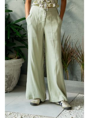 Pistachio Green Solid Cotton Slub Pant