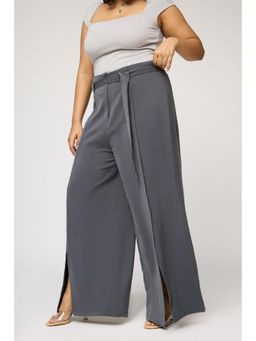 FREAKINS - Dove Grey Curve Belted Flared Korean Pants