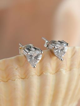 Sheer by Priyaasi - Cubic Zirconia Studded Heart Solitaire Stud Earrings