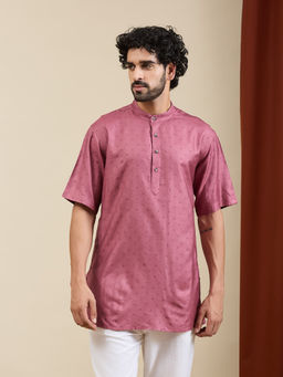 Fabindia - Men Pink Viscose Silk Printed Short Kurta