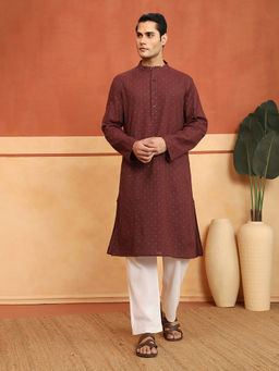 Fabindia - Men Brown Cotton Printed Kurta