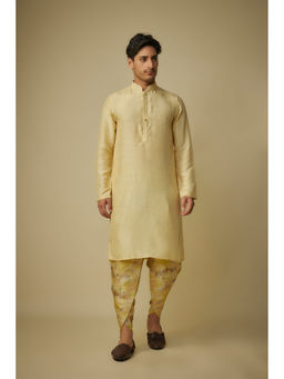 Masumi Mewawalla - Yellow Solid Kurta and Printed Dhoti (Set of 2)