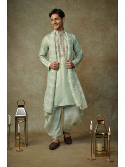 Masumi Mewawalla - Sage Green Embroidered Kurta with Dupatta and Dhoti (Set of 3)