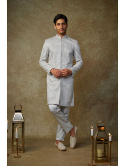 Masumi Mewawalla - Grey Embroidered Sherwani with Pant (Set of 2)