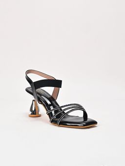 SCENTRA - Anisa Black Embellished Sandal Heels