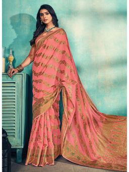 Sangam Prints - Pink Woven Work Traditional Saree with Unstitched Blouse