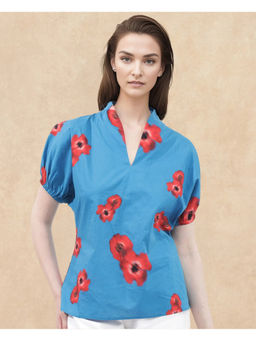 RAREISM - Blue Floral Print Regular Fit Top