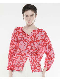 RAREISM - Red Floral Print Relaxed Fit Shirt
