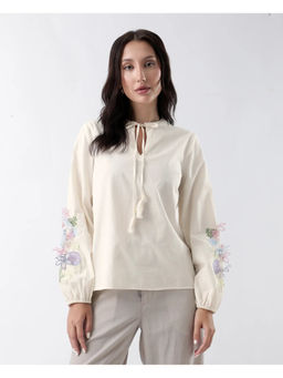 RAREISM - Prenta-T Beige Embroidered Regular Fit Top