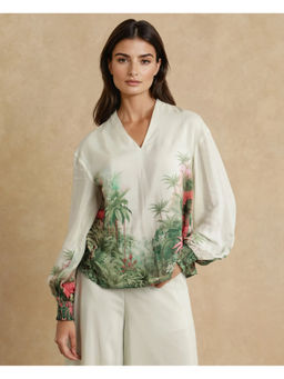 RAREISM - Rontro-T Light Green Tropical Printed Regular Fit Top