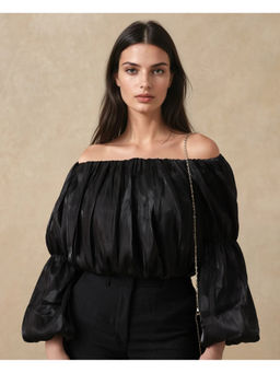 RAREISM - Trese Metallic Black Plain Regular Fit Top