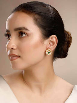 Sica Jewellery - Women Green Detachable Polki Stud Earrings