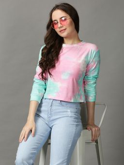 SHOWOFF - Womens Long Sleeves Round Neck Multi-Color Dyed Top