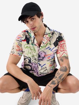 The Souled Store - Official Popeye : Multi-Color Graffiti Graphic Print Summer Shirt