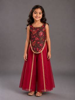 The Little Tales - Maroon Printed Top With Palazzo