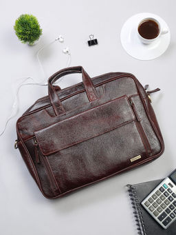 Teakwood - Unisex Brown Solid Genuine Leather Laptop Bag