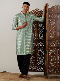 Vastramay - Mens Green and Black Viscose Kurta and Salwar (Set of 2)