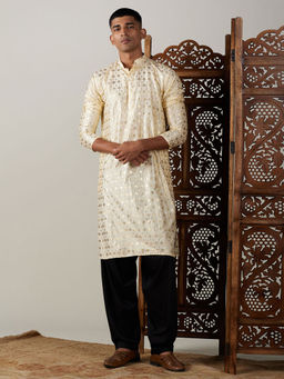 Vastramay - Mens Golden and Black Viscose Kurta and Salwar (Set of 2)