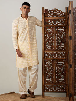 Vastramay - Mens Yellow Georgette Kurta and Salwar (Set of 2)