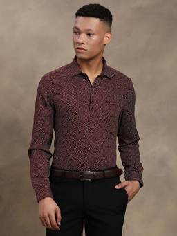 Turtle - Men Maroon Slim Fit Printed Pure Cotton Formal Shirt