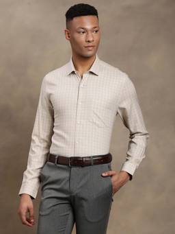 Turtle - Men Brown Regular Fit Checkered Pure Cotton Formal Shirt