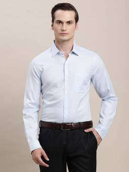 Turtle - Men Light Blue Regular Fit Self Design Pure Cotton Formal Shirt
