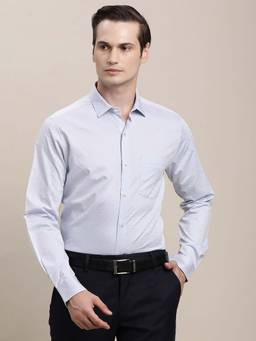 Turtle - Men Light Blue Slim Fit Self Design Pure Cotton Formal Shirt