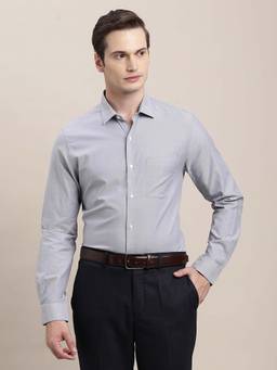 Turtle - Men Grey Slim Fit Solid Pure Cotton Formal Shirt